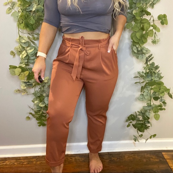 Sienna Sky Pants - Sienna Sky High Rise Paper Bag Trousers L